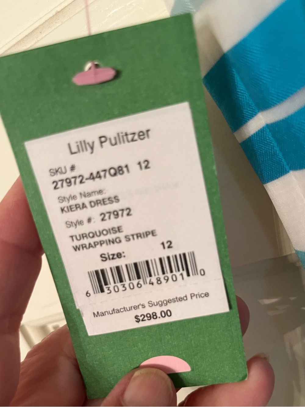 Lilly Pulitzer Aqua & White Striped Sleeveless Fit-and-Flare Dress - Picture 4 of 8